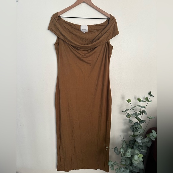 Reformation Jamen One Shoulder Tan Knit Dress Stretch Elegant Chic Womens  XL EUC